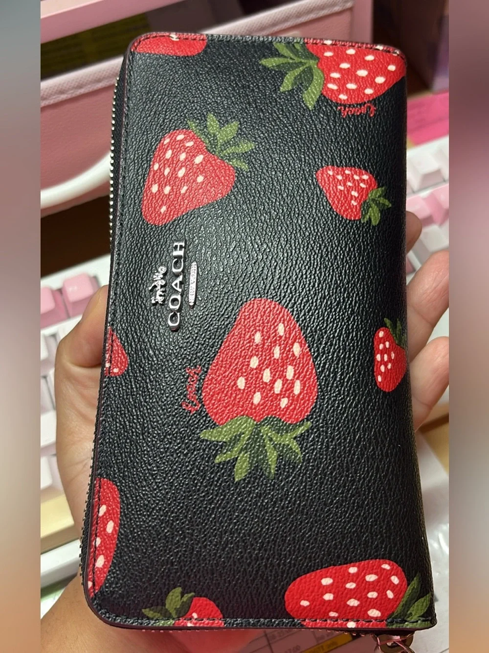 Coach Black Mini Backpack with Red Strawberry Print